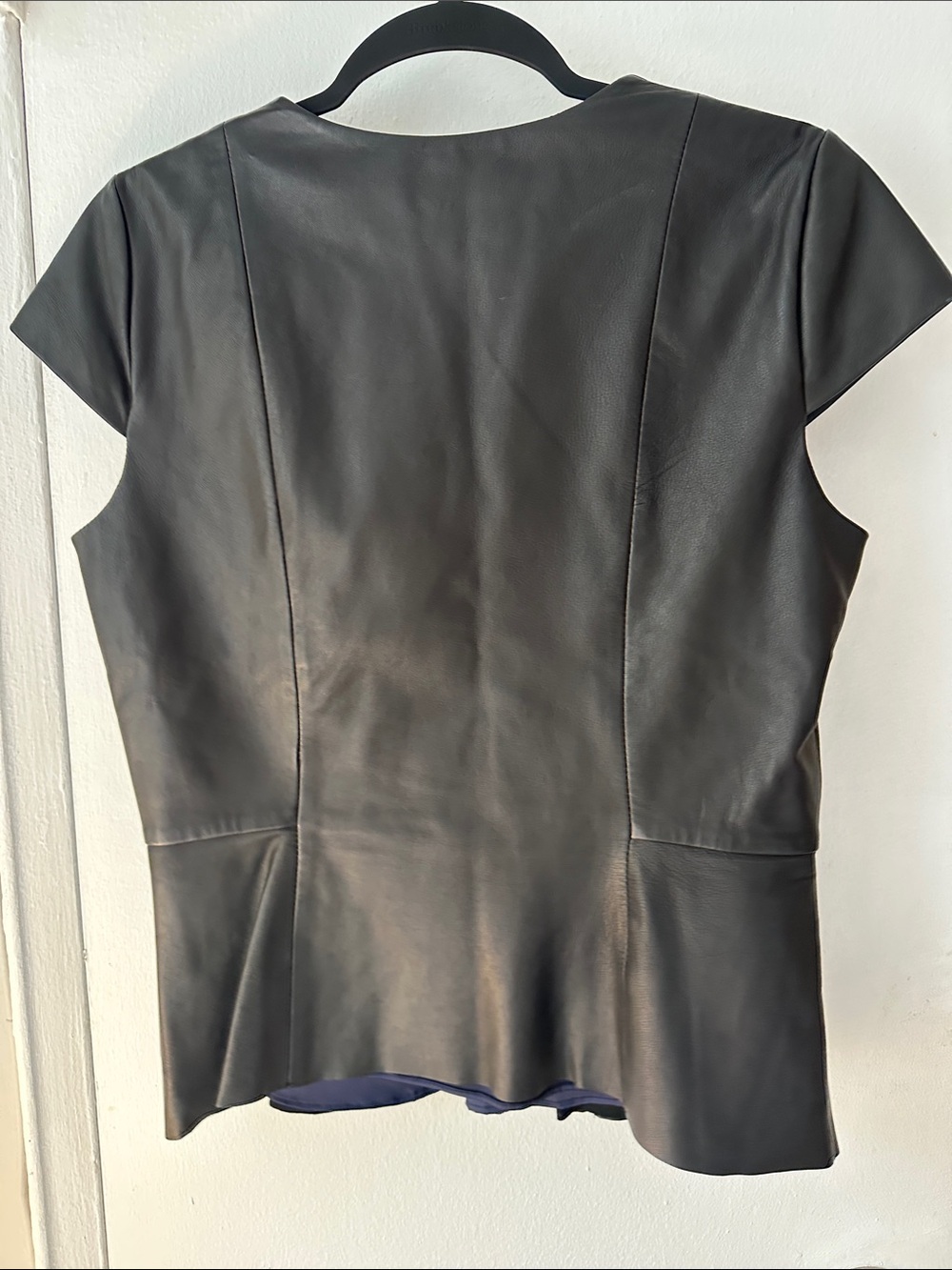 Vintage Elie Tahari Black Genuine Leather Peplum Zip-Front Top sz M - Picture 2 of 6